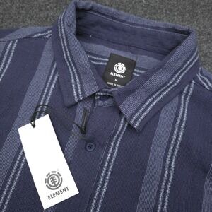 Element Mens Medium Navy Blue Striped Heavy Woven Button Up Shirt Breathable NEW